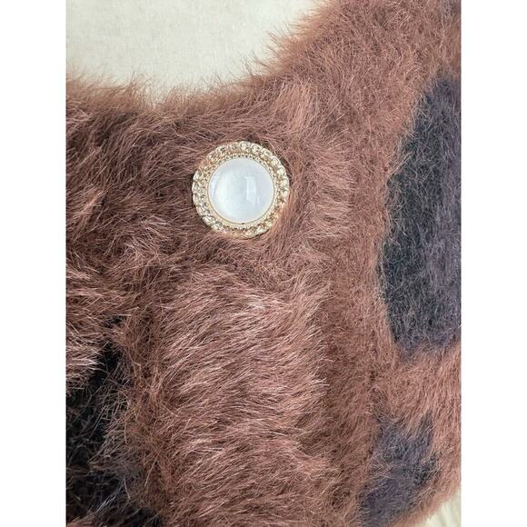 Threaded Leaf Cardigan Womens Size M Brown Leopard Print Fuzzy Cozy Sweater New - Picture 15 of 16